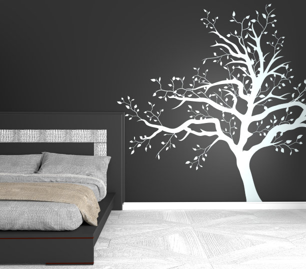 黑色现代房间-概念黑色墙壁图形-卧室黑色墙壁和白色地板。三维渲染图片下载