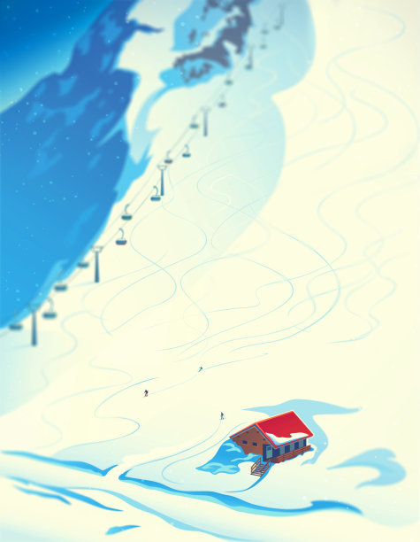 冬季滑雪场的景观，有一个滑雪的斜坡图片下载