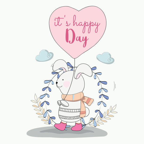 手写可爱的兔子矢量插图的问候和邀请卡。复活节庆祝活动图片下载