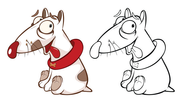 矢量插图的一个可爱的卡通人物狩猎狗为您设计和电脑游戏。填色书大纲图片下载