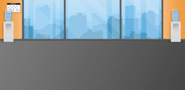 室内设计美观的健身房。空荡荡的舞厅。芭蕾舞、健身或瑜伽。黑白两色。橙色的墙壁。可爱的卡通设计。简单的平面风格矢量插图。图片下载