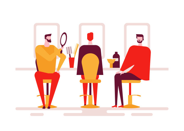 理发店-彩色平面设计风格插画图片下载