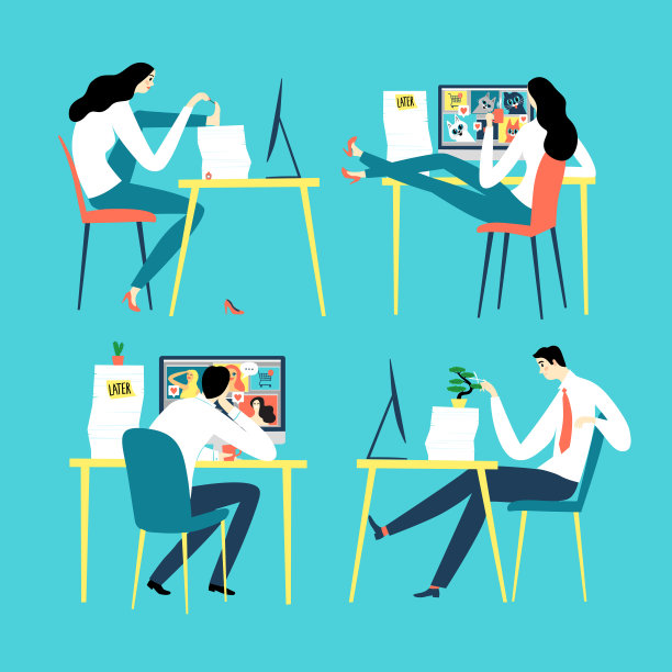 办公室职员的拖延症卡通插图。图片下载