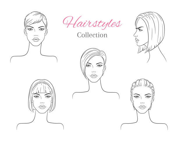 漂亮的年轻女性，有着时髦的发型。向量速写插图。图片下载