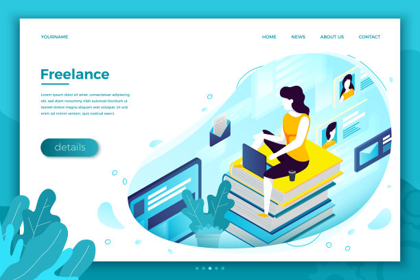 矢量插图自由职业者女孩笔记本电脑图片下载