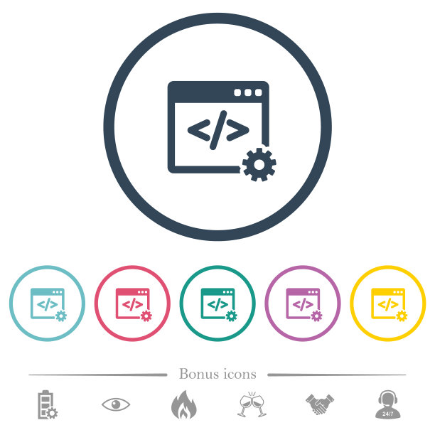 Web开发中圆形轮廓的平面颜色图标图片下载