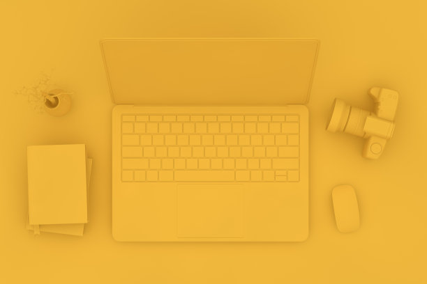 顶视图桌面与笔记本电脑，最小的技术理念概念。图片下载