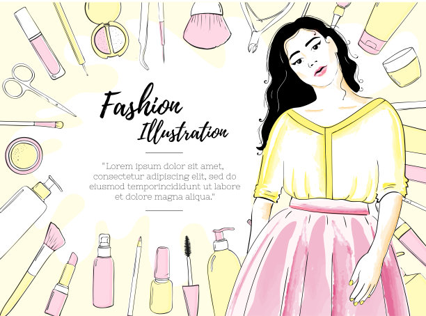 粉色魅力模板的旗帜或传单与空间的文字美容沙龙。优雅时尚的女孩。可爱的女孩图片下载