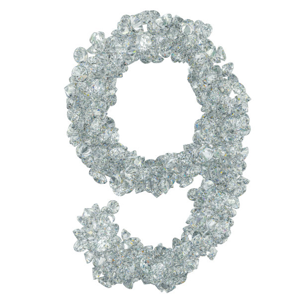 钻石字体，9号钻石。3D渲染孤立的白色背景图片下载