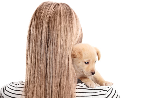 金发女人抱着一只小狗图片下载