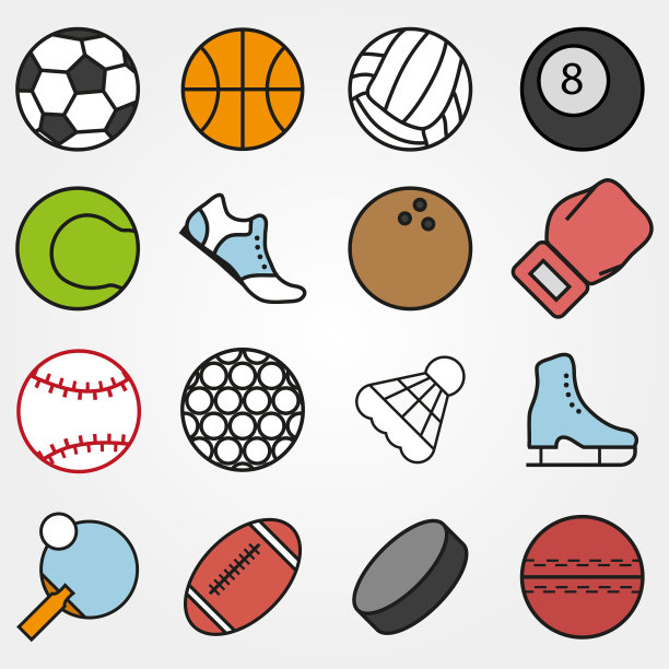 各种运动设置在灰色背景上的平面风格图片下载