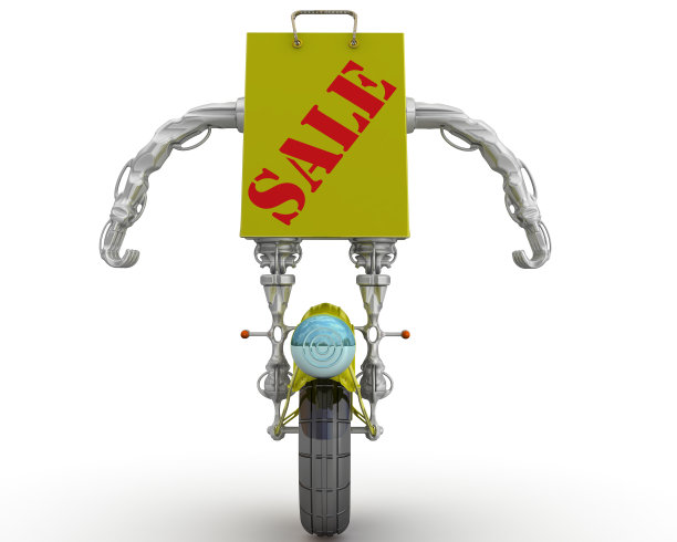 出售。购物袋在一个机器人风格的轮子上图片下载