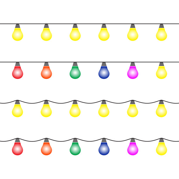 装饰彩色灯泡花环套，圣诞装饰，矢量插图图片下载