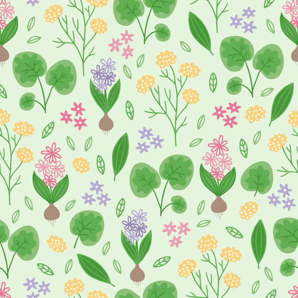 园艺用花、叶、枝无缝图案图片下载