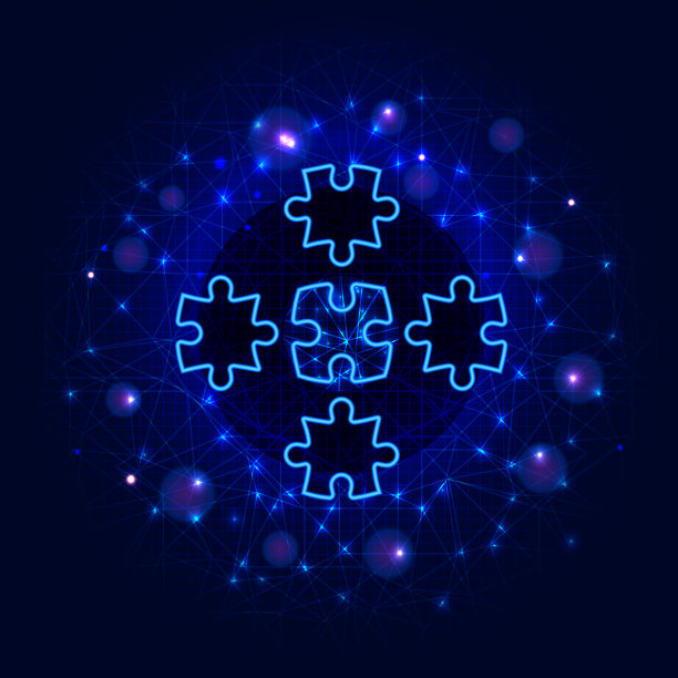 抽象多边形背景与线框拼图元素设计。团队合作、伙伴合作的商业解决方案理念。未来矢量插图图片下载