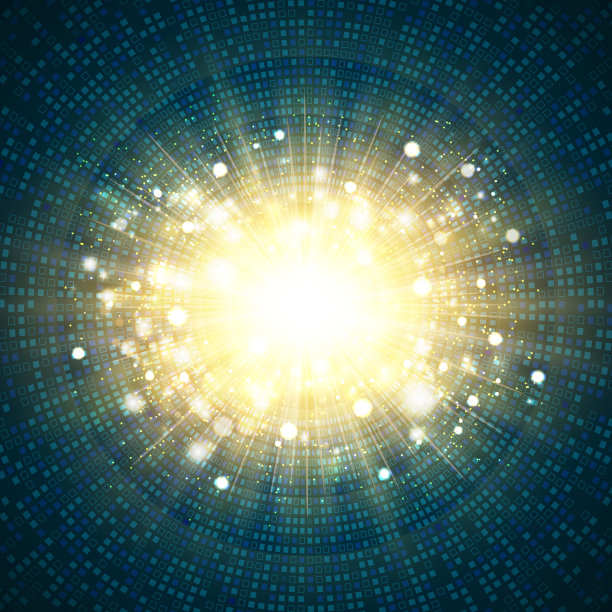 数字蓝色技术方形圆圈的金色闪光爆发中心背景。说明向量eps10图片下载