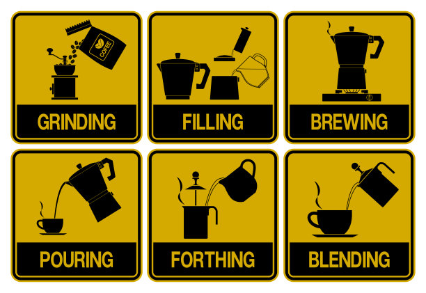 单一颜色图标的煮咖啡制作过程图片下载