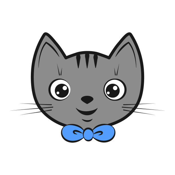 可爱的卡通猫与一个蓝色的领结。矢量图标图片下载