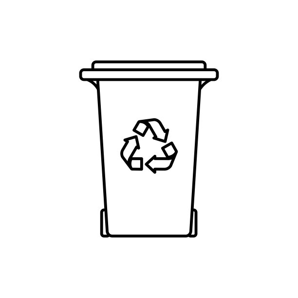 矢量插图概念与标志的垃圾桶与符号的回收。黑色的轮廓线。素材图片