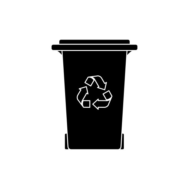 矢量插图概念与标志的垃圾桶与符号的回收。黑色的轮廓素材图片
