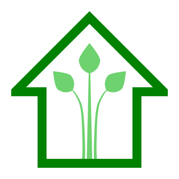 生态屋-绿色家园图标-绿色轮廓，孤立-向量图片下载