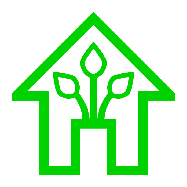 生态屋-绿色家园图标-绿色轮廓，孤立-向量图片下载