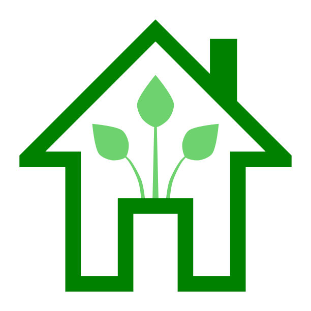 生态屋-绿色家园图标-绿色轮廓，孤立-向量图片下载