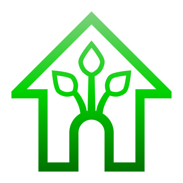 生态屋-绿色家园图标-绿色梯度轮廓，孤立-向量图片下载