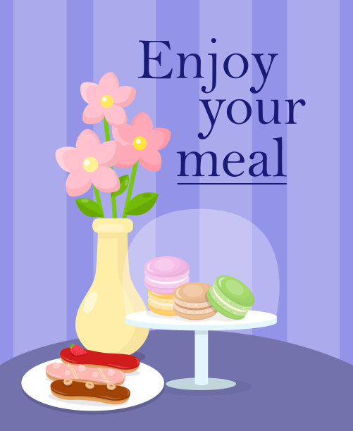 自助餐厅服务的桌子卡通矢量插图图片下载