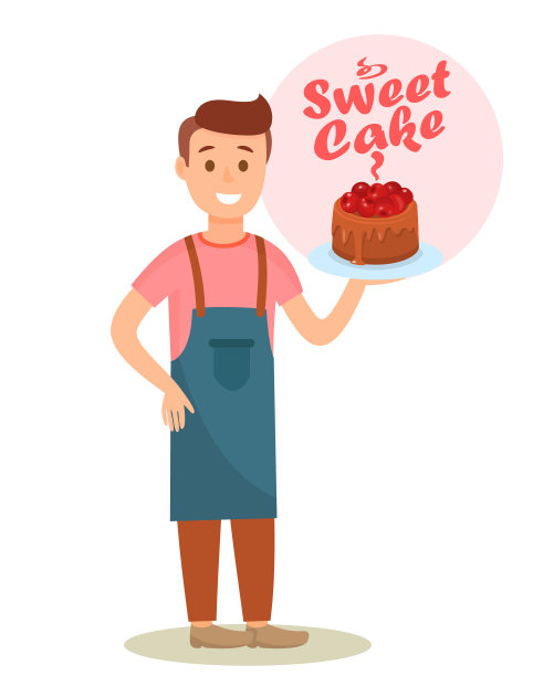 面包师拿着巧克力蛋糕卡通人物图片下载