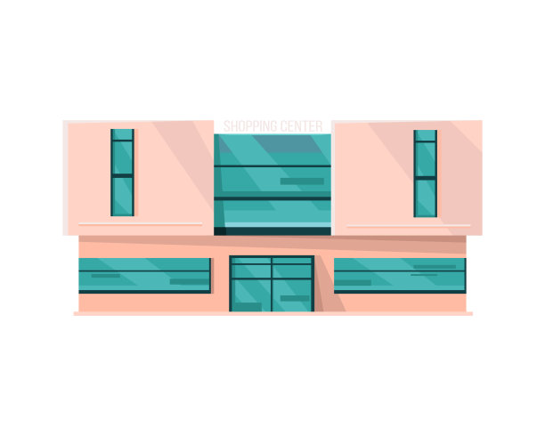 扁平化设计中的购物中心网页模板。图片下载