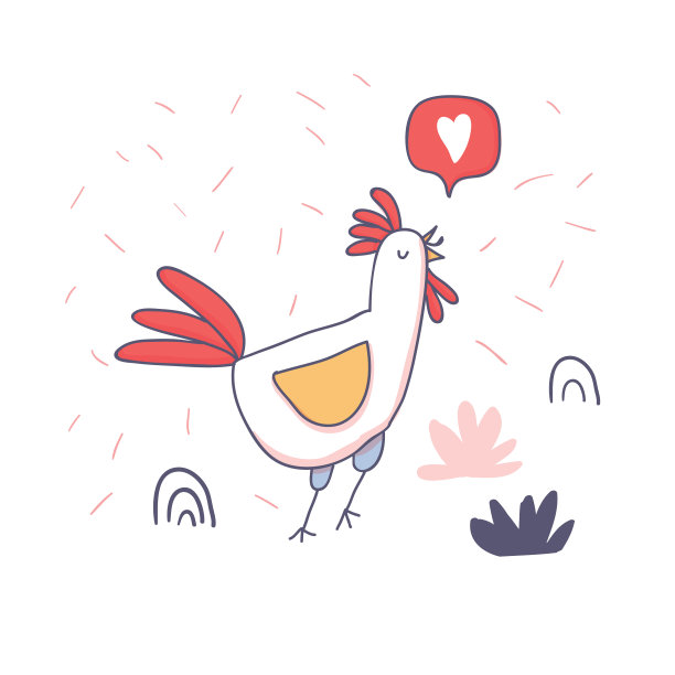 可爱的卡通公鸡与爱的表情涂鸦图片下载