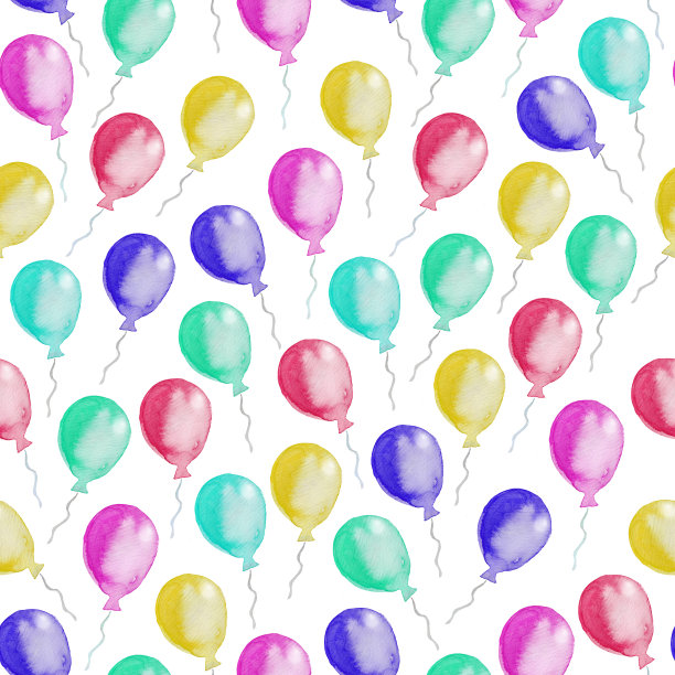 无缝图案的彩色气球。水彩插图图片下载