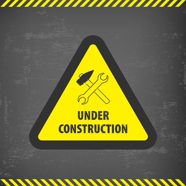 灰色地面背景的施工标志。矢量插图的网站。在建三角形与黑色和黄色条纹边界矢量插图。图片下载