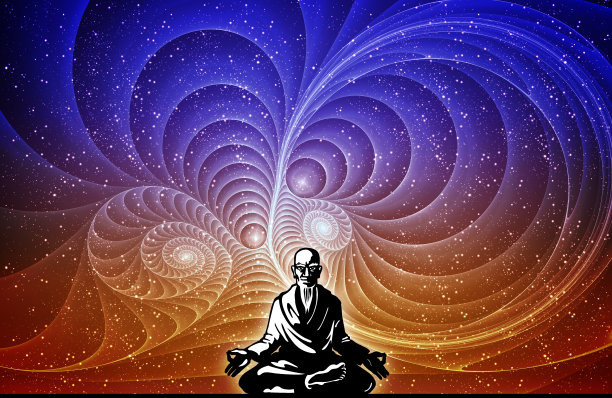 瑜伽师，上师，带着光晕在明亮梦幻的神秘背景上。图片下载