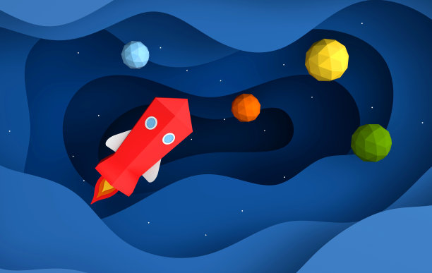 纸艺术的航天飞机发射到天空。蓝色的天空,行星。火箭发射。创业理念和探索思路。纸艺术风格中的科学灵感图片下载