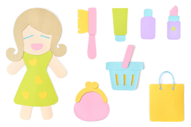 购物元素剪纸在白色的背景图片下载