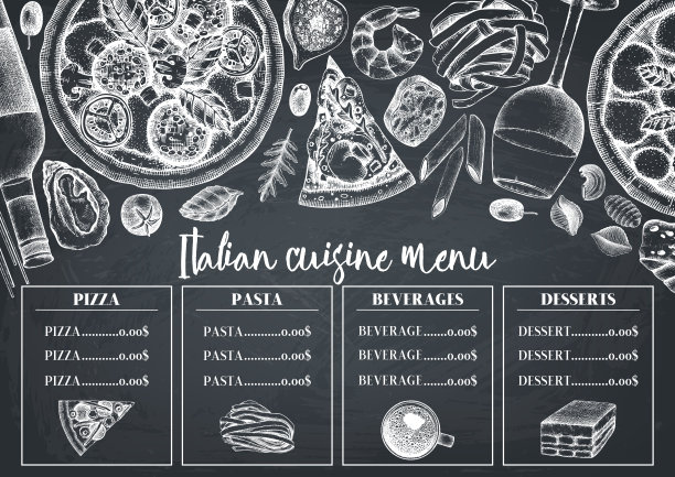 黑板上的意大利菜菜单设计图片下载