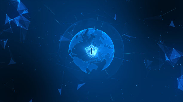 安全全球网络上的盾牌图标，网络安全概念图片下载
