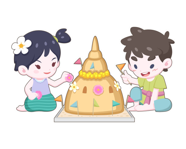 泰国女孩和男孩在复古穿着装饰沙塔图片下载