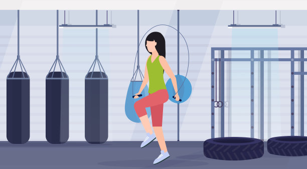 运动的女人做练习跳绳女孩训练健身锻炼健康的生活方式概念平现代搏击俱乐部与沙袋健身房内部水平图片下载