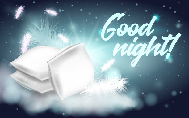 羽毛枕头写晚安横幅卡通图片下载