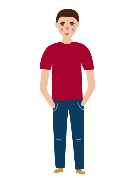 穿着红色t恤和牛仔裤的可爱微笑的家伙，矢量插图图片下载