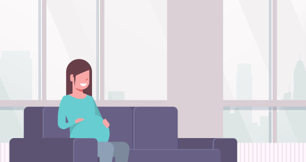 幸福的孕妇坐在沙发上抱着她怀孕孕孕的怀孕和母亲的概念现代家居客厅室内平面肖像水平图片下载