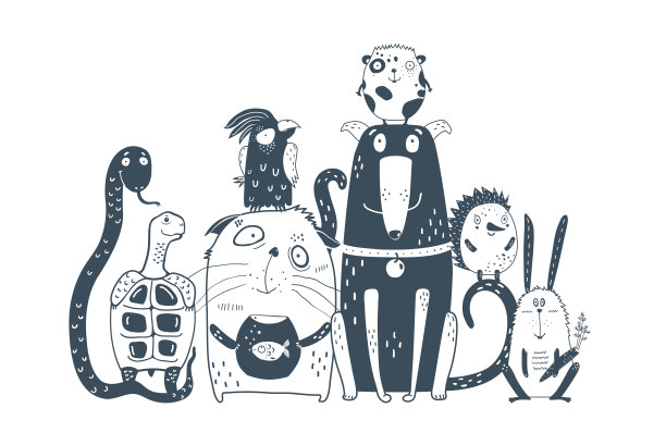 家养动物宠物一起画像图片下载