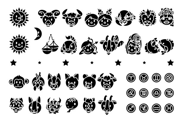 矢量可爱的十二宫星座的图标图片下载