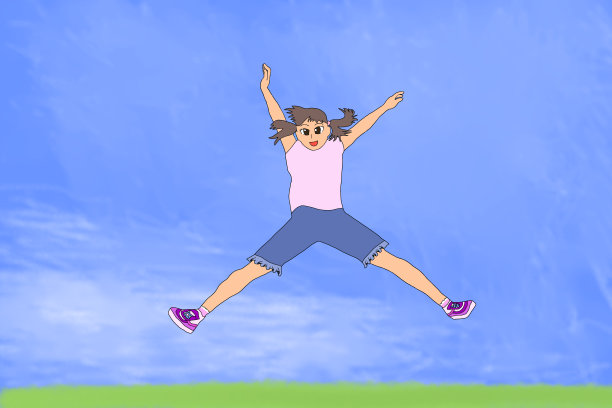 日本女孩在蓝天上跳跃图片下载