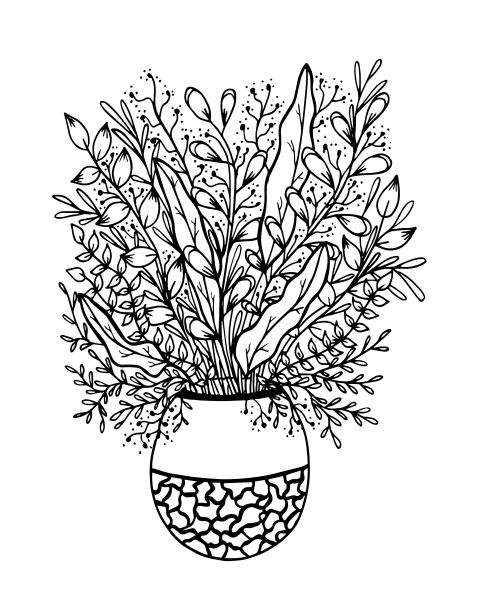 花瓶插花，手绘。黑加白图片下载