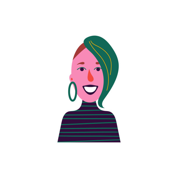 Сute avatar of a woman with green hair. Icon of pretty girl of the creative lifestyle or profession.素材图片
