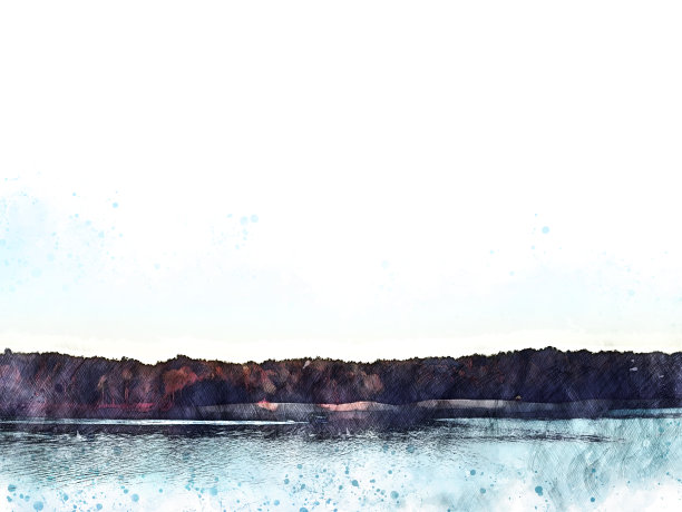 抽象色彩山、峰、海、水水彩插画背景。图片下载